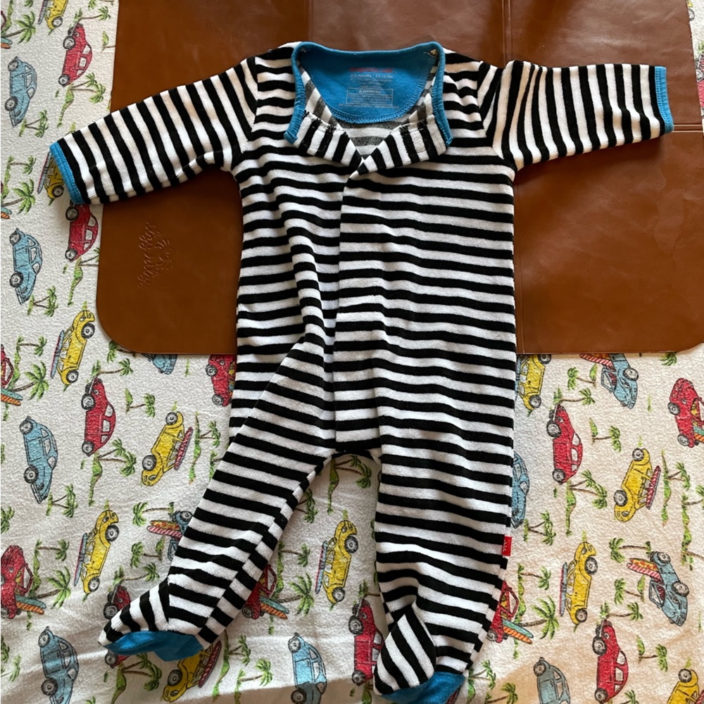 3-6 month Magnetic Me stripe flannel pj sleeper